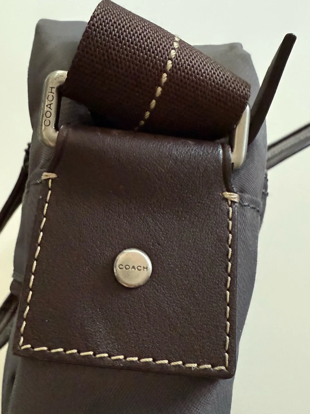 Coach Varick Nylon Leather Messenger Laptop Travel Bag Grey Brown F70681